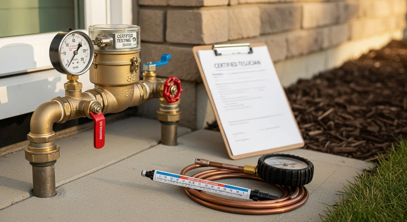 Plumber inspecting a backflow prevention device on a residential water line