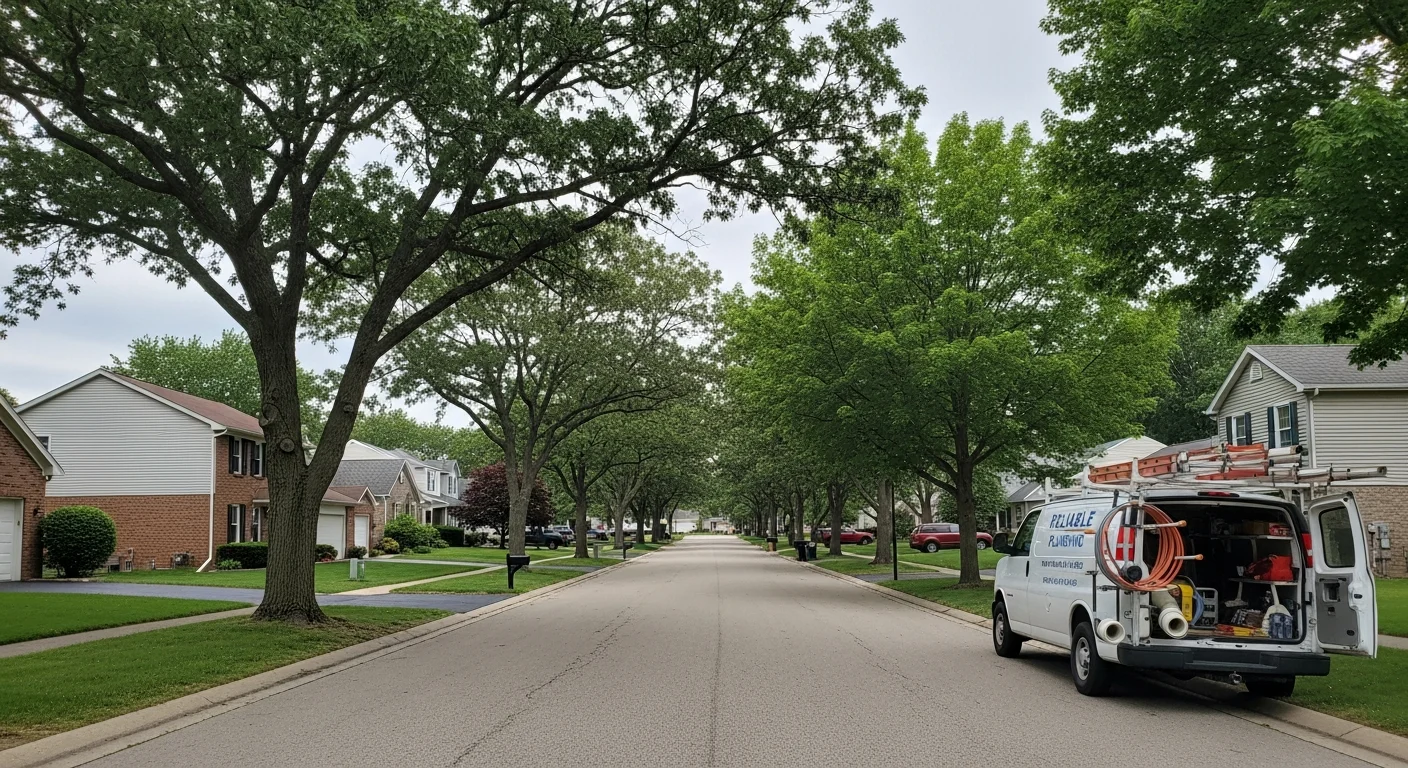 Downriver Area residential street with well-maintained single-family homes and mature trees lining the neighborhood.
